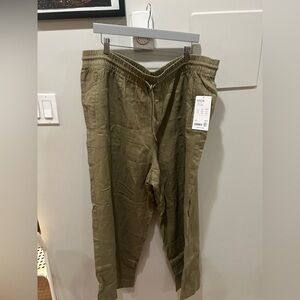 New Athleta Retreat Wide Leg Linen Pants Women's Size 2XL Green Drawstring